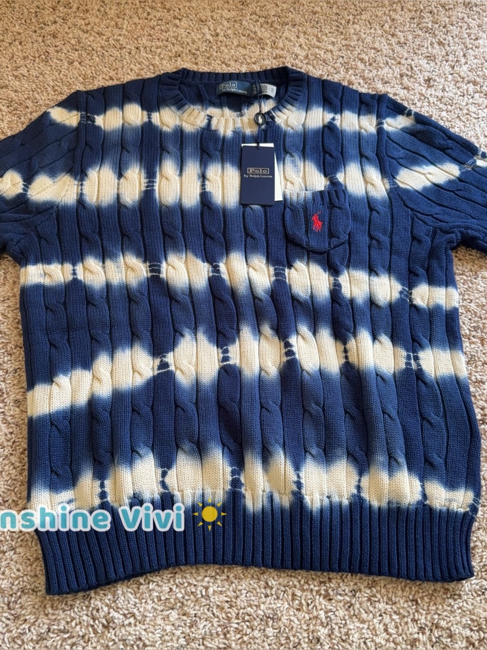 NWT Polo Ralph Lauren Woman Tie-Dye Cable Cotton Sweater Short sleeve XL